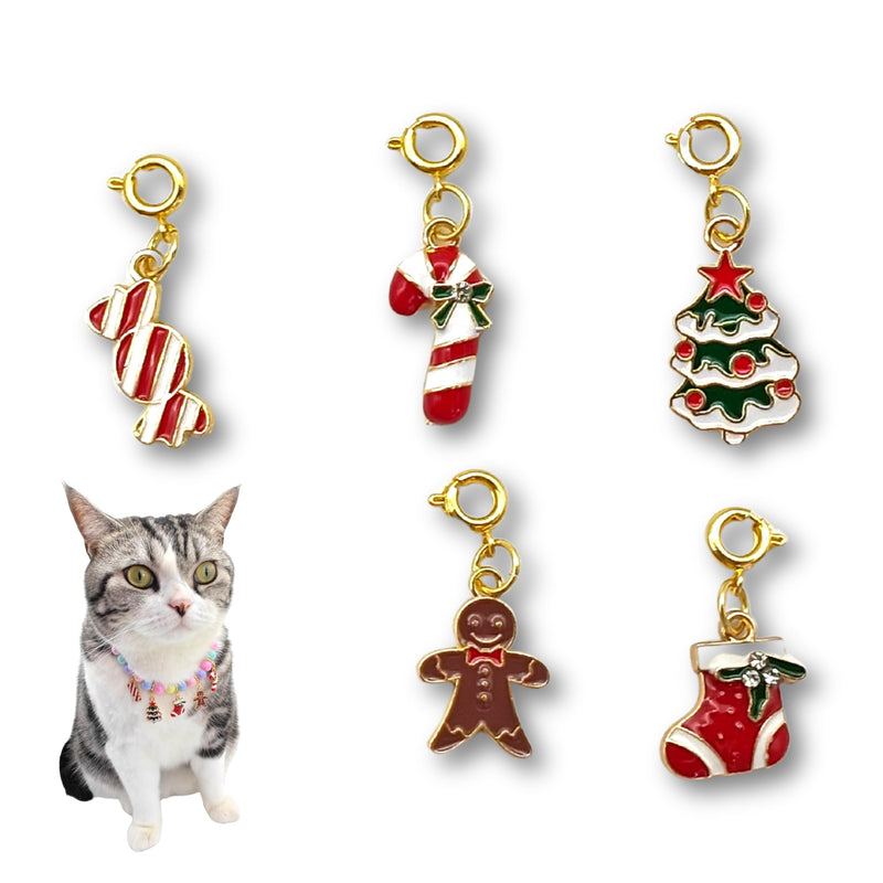 5 Pcs Easy DIY Charms Set - Pet Necklace Charms Set-Christmas Gift for Cat & Dogs - Cute Merry Christmas Pendant - Cat & Dog Necklace Collar Accessories - 18K Gold Plated & Enamel Pendant - BeesActive Australia