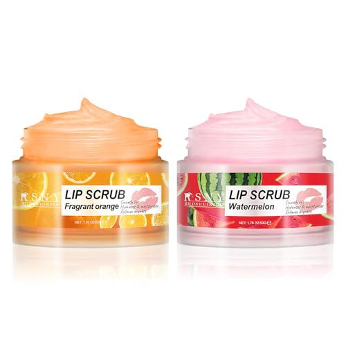 2 PACKS Lip Scrub, Deep Moisturizing, Nourishing Lips, Gentle Exfoliating And Moisturizing Lips, Home Lip Care For Men And Women Dark Lip Corrector, 1.76 fl oz, Watermelon & Orange