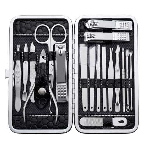 Nail Clipper Set with Case – 18-Piece Manicure & Pedicure Kit for Men & Women, Stainless Steel Tools with Tweezers & Cuticle Care