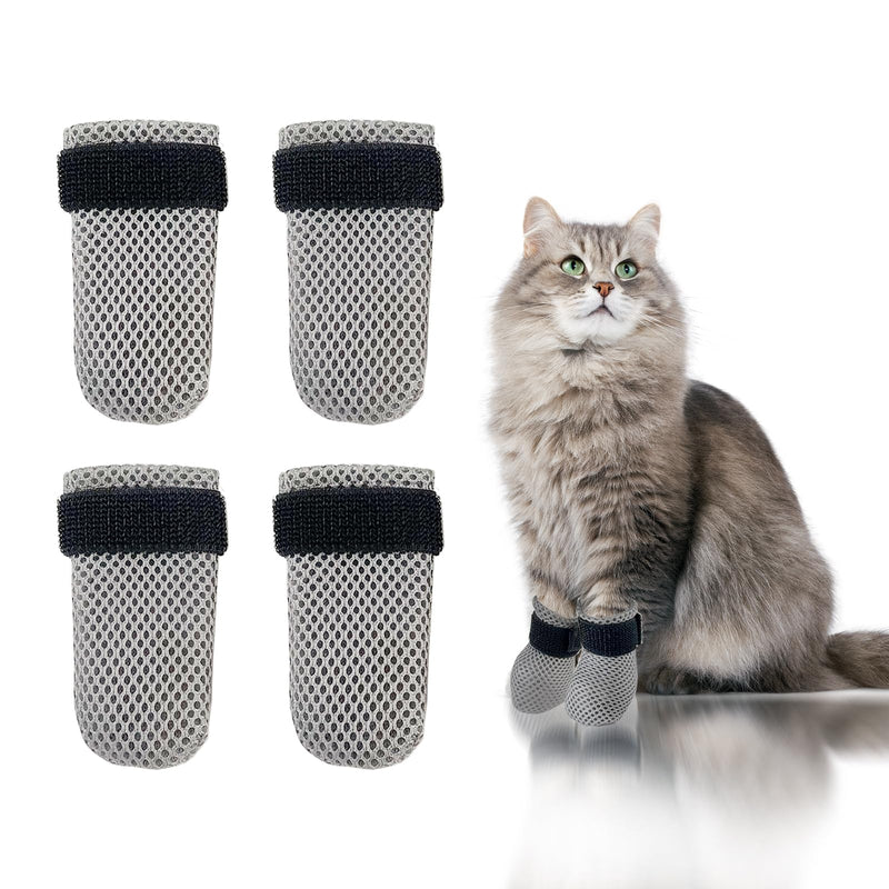 4Pcs Cat Scratch Cover for Nursing Rehabilitation Cat Boots Adjustable Cat Bath Bath Gloves，Anti-Scratch Pet Grooming Booties for Bathing Grey - BeesActive Australia