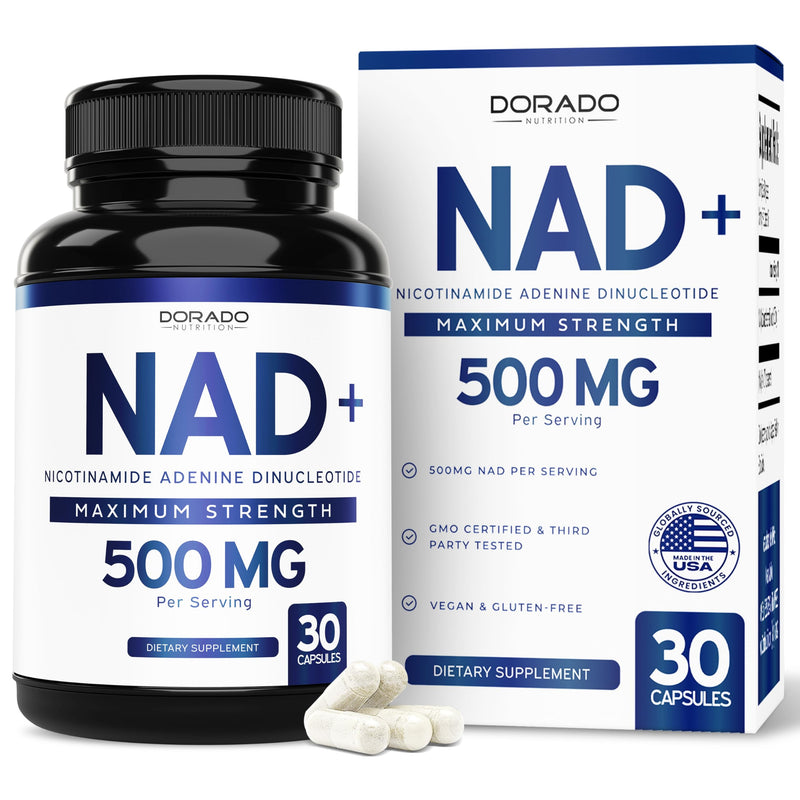 NAD Supplement (500mg of 95% Pure NAD+ Per Serving) NMN Supplement, NAD Nicotinamide Riboside Support (Third Party Tested, Vegan Safe, Non-GMO, No Fillers, & Made in the USA - 30 Vegan Capsules) 30 Count (Pack of 1)