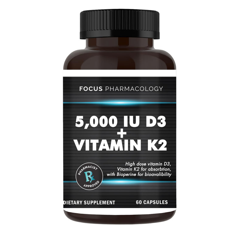 5,000 IU Vitamin D3 with Vitamin K2-180 Capsules 180 Count (Pack of 1)