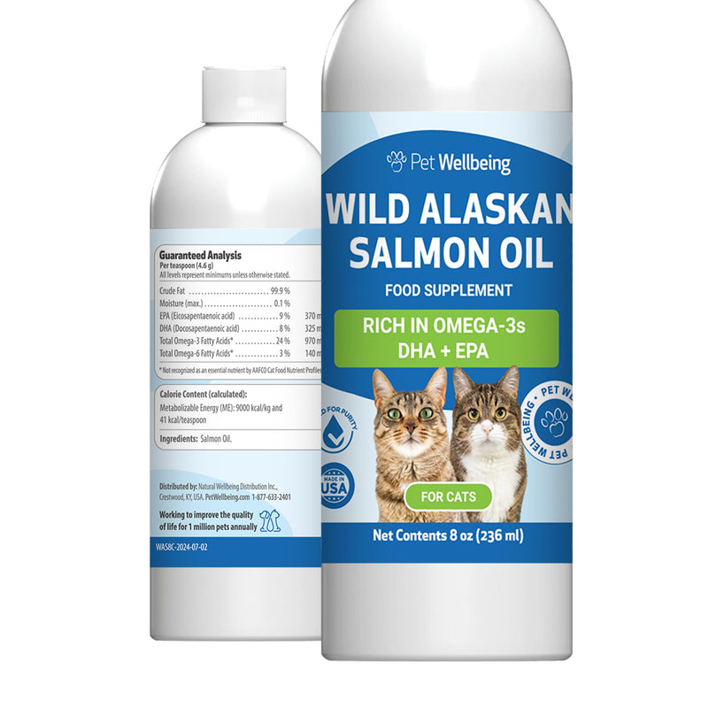 Pet Wellbeing Wild Alaskan Salmon Oil for Cats - Wild-Caught, Cold-Processed, Daily Omega-3 Fish Oil for Healthy Coat and Skin, Joint Mobility and Strength - EPA, DHA - 8 fl oz (236 ml) - BeesActive Australia