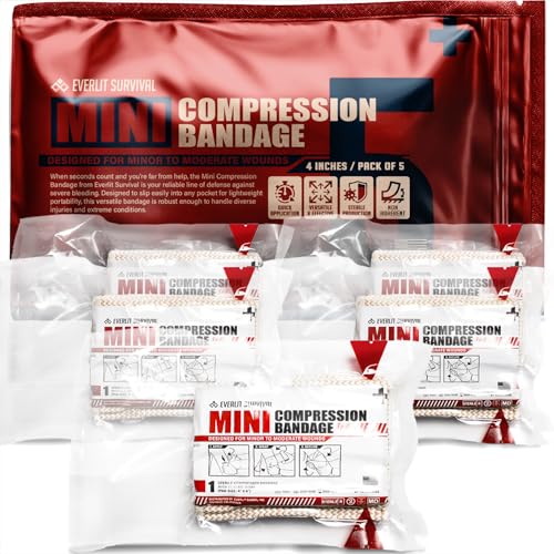 EVERLIT Mini 4 x 6 Inch Emergency Bandage Compression Trauma Pressure Wound Dressing Sterile Vacuum-Sealed for Bleeding Control, Gun Shot, Medical Kit, First Aid IFAK (5) 5