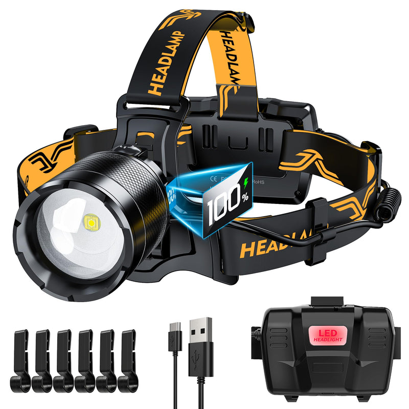 Bright Headlamp Zoomable Motion Sensor Warning Light, 8 Modes 80 Hours Standby Time Head Lamp, IP65 Waterproof 125°Angle Head Lights for Hiking Camping Emergency Outdoor 1Pcs