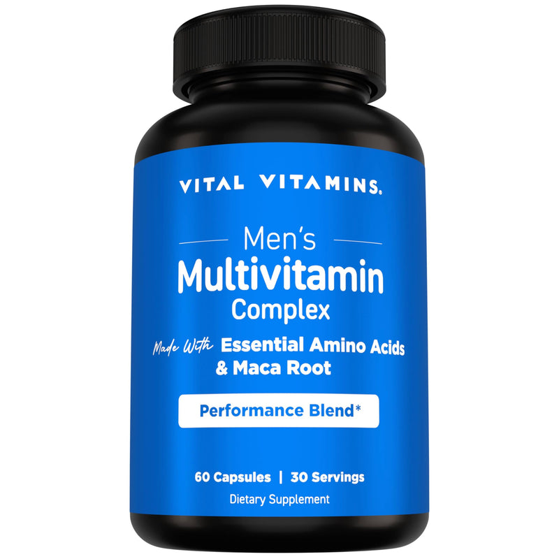 Vital Vitamins Men's Multivitamin Complex for Vitality & Performance | Complete Multivitamins with Essential Amino Blend, Maca Root, Saw Palmetto & Panax Ginseng, 60 Capsules
