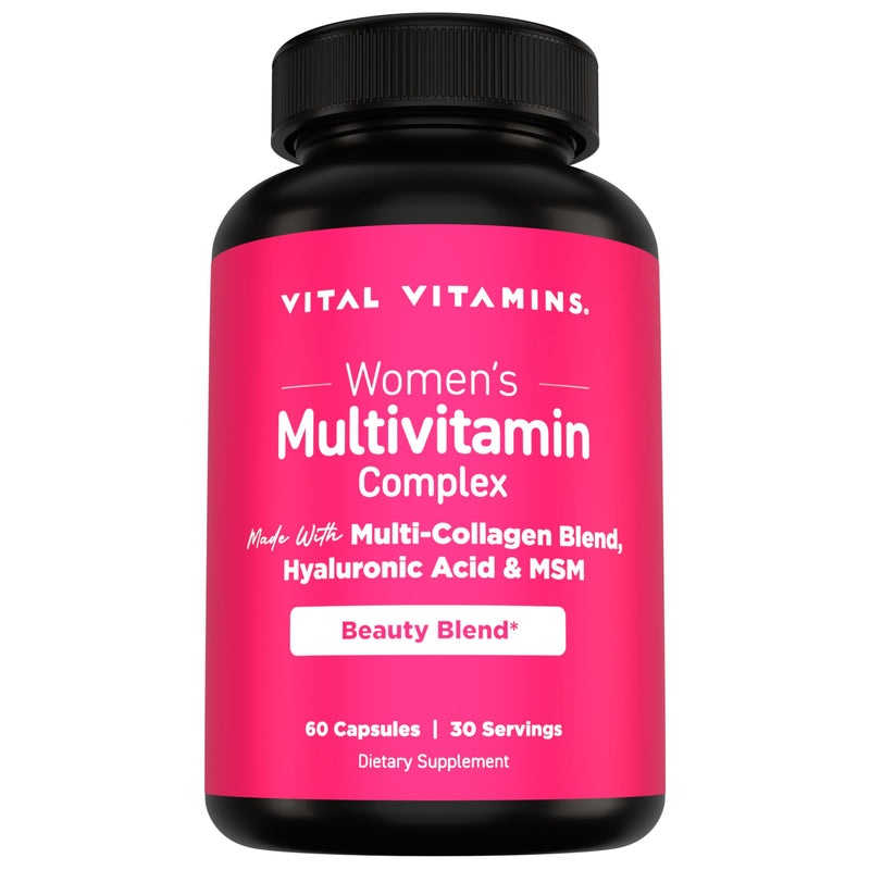 Vital Vitamins Women's Multivitamin Complex with Collagen & Hyaluronic Acid | 25 Vitamins and Minerals, Multi-Collagen Blend, Hyaluronic Acid & MSM for Hair, Skin & Nails, 60 Capsules