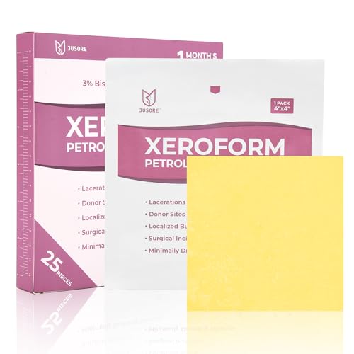 JUSORE Xeroform Petrolatum Dressing 4"x4" - FSA-HSA, Non Stick Gauze Pads 4"x4" (Pack of 25)