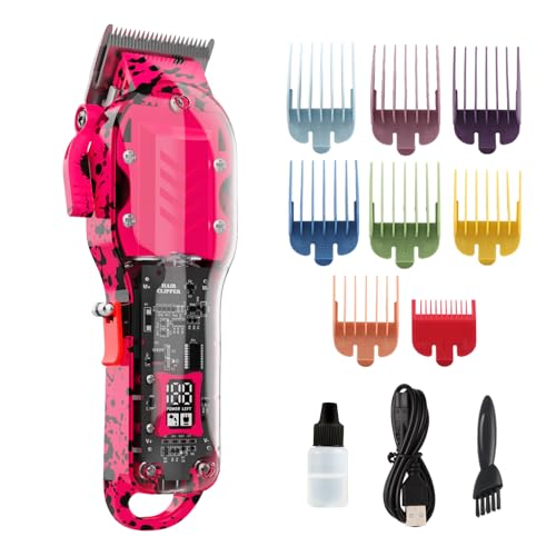 Professional Hair Clippers for Woman, Cordless Barber kit for Hair Cutting & Grooming, Hair Clippers Set for Barber Haircut with LED Display 8 Fade Taper Combs(Pink) Pink