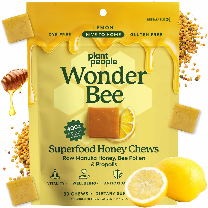 Plant People WonderBee Superfood Manuka Honey Chews, Lemon, 30 Count | Daily Wellness & Energy Support, Bee Pollen & Propolis, Gluten-Free Supplement Lemon - Immunity & Overall Wellness