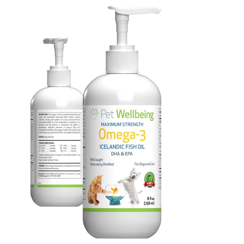 Pet Wellbeing Omega-3 Icelandic Fish Oil for Cats - Wild-Caught, Cold-Water Fish, Healthy Skin and Coat, Joint Health and Mobility, Fatty Acids, Anchovies, Sardines - EPA, DHA - 8 fl oz (236 ml) - BeesActive Australia