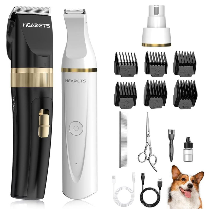 Dog Hair Clippers for Grooming Kit and Dog Paw Trimmer Nail Grinder for Grooming, Low Noise Rechargeable Cordless, Shaver Grooming Supplies for Pet Cats Dogs (Black, White) Black - BeesActive Australia