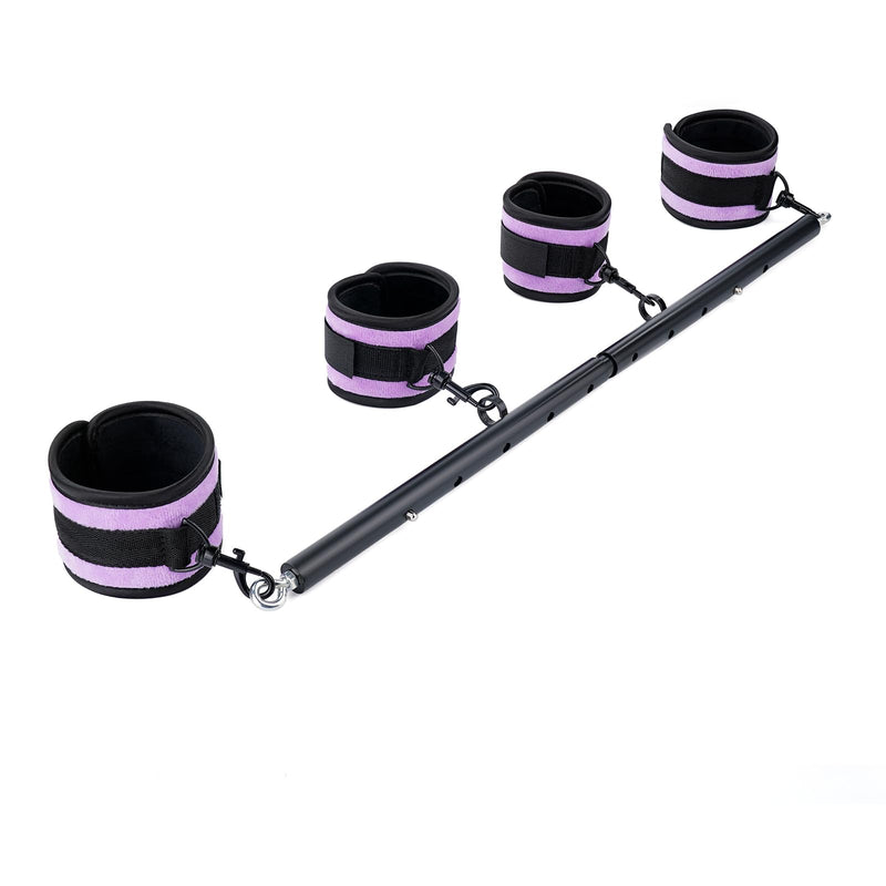 Spreader Bar Heavy Duty Stainless Steel Expandable Home Gym with 4pcs Furry Purple Adjustable Strap,Sports Aid Training Fitness Gear Pilates Aid Kit,Indoor Yoga Set Black+Purple Furry Kit