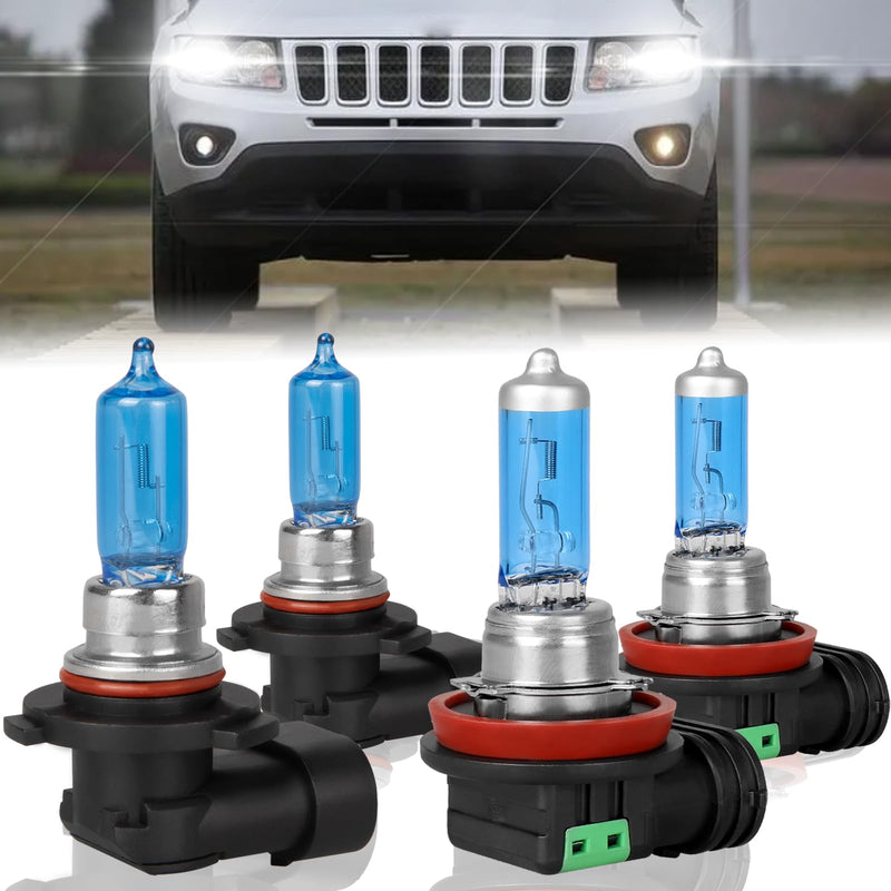 Fit for JEEP Compass 2011 2012 2013 2014-2020 Light Bulb High Performance Halogen Headlight Bulbs,9005 High Beam + H11 Low Headlamp Replacement Bulb Kit,Pack of 4 for JEEP Compass 2011-2020（High+LOW) - BeesActive Australia