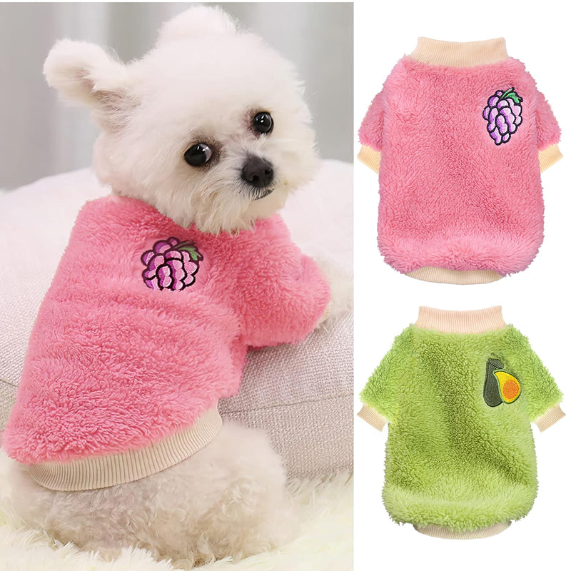 XXS Dog Sweaters for Small Dogs Girl, 2 Pack Warm Fleece Small Dog Sweaters for Winter, Cute Puppy Sweater Chihuahua Sweater Small Dog Clothes for Girls XX-Small Avocados, Grapes