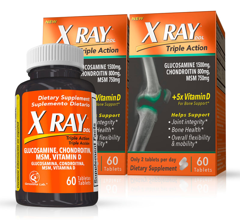 X Ray Dol Triple Action Joint Support Supplement, 60 Count, 2 Pack | Glucosamine 1500mg, Chondroitin 800mg, MSM 750mg, 5X Vitamin D, Supports Healthy Joints, Bones & Cartilage 60 Count (Pack of 2)