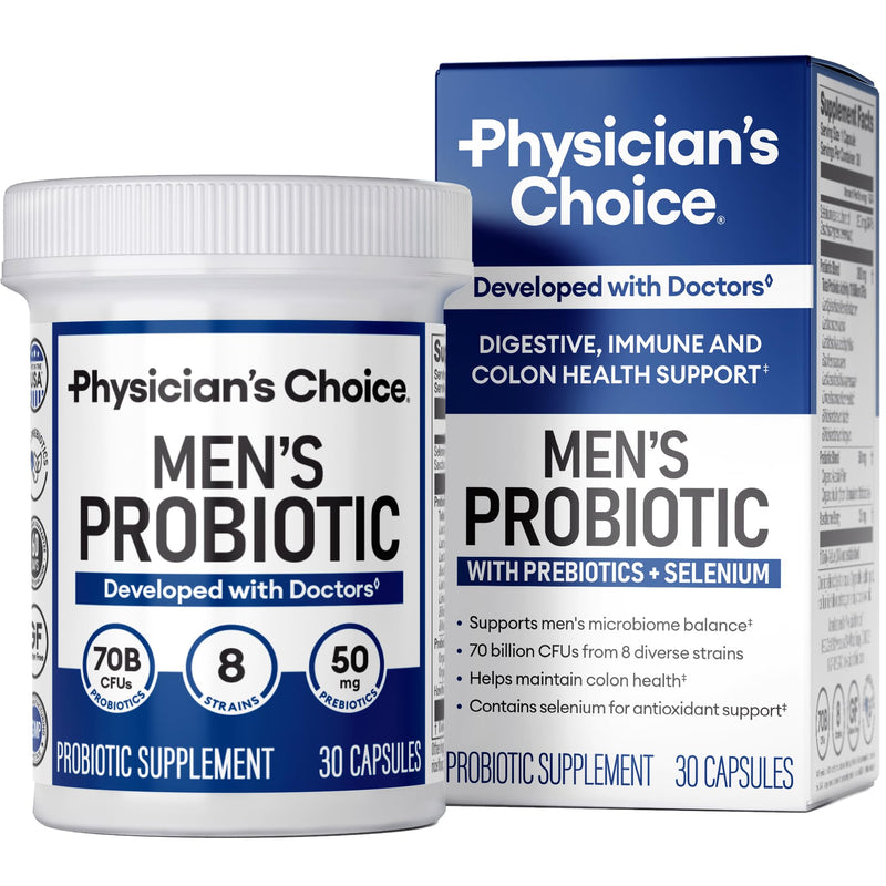 Physician's Choice Probiotics for Men - 70 Billion CFU - 8 Strains - w/Selenium & Organic Prebiotics - Supports Digestive Health, Microbiome, Colon, & Immune Health - Advanced Men's Probiotic - 30ct 30 Count (Pack of 1) - BeesActive Australia