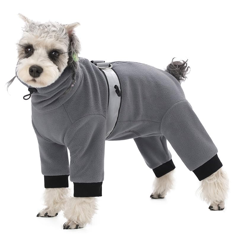 Dog Coats for Small Dogs, Polar Fleece Dog Pajamas Bodysuit for Small Medium Dogs, Dog Winter Jacket Dog Sweater Dog Vest for Small Dog, Dog Four-Legged Warm Clothes Large Grey - BeesActive Australia