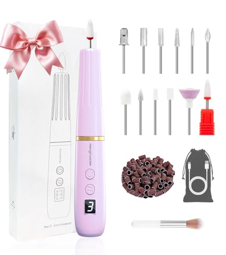 Electric Nail Drill Machine File Efile Set for Acrylic Gel Nails Portable Nail Drill Machine Kit Rechargeable Pedicure Tools for Hand Feet Manicure Pedicure Tools Polishing Set (Purple) purple