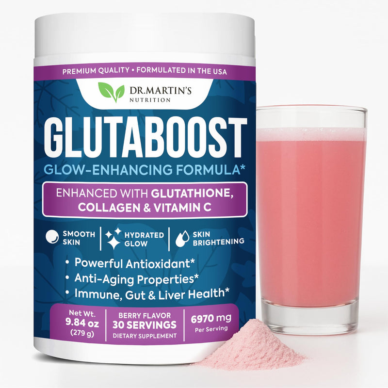 6970mg Glutathione Powder for Skin Brightening, Collagen & Vitamin C | Berry Flavor Drink Mix, L-Glutathione, Fades Dark Spots, Anti-Aging Antioxidant, Clear Skin Supplement for Women, 30 Servings