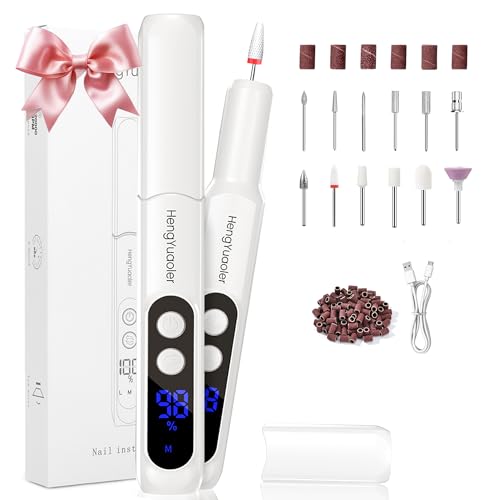 Electric Nail Drill Professional Manicure Pedicure Kit Acrylic Nail Drill Machine for Gel Cordless Nail File Machine Toe Nail Tools 3 Speeds Thick Toenail Grinder(White white