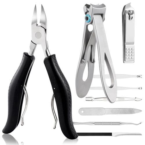 SOUTHMAN Toenail Clippers for Thick & Ingrown Nails Toenail Clippers Kits Stainless Steel Super Sharp Curved Blade Grooming Nail Tool for Man & Women Nail Clippers (9pcs) 9pcs