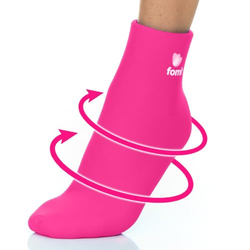FOMI Hot Cold Full Foot and Ankle Solid Gel Ice Pack | Premium Comfort 360 Degree Cooling Compression Wrap for Plantar Fasciitis, Heel Spurs, Achilles, Tendonitis, Sore Feet, Gout | One Size (Pink) Pink