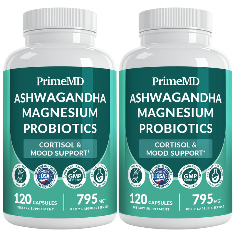 5-in-1 Cortisol Supplement for Women and Men with Ashwagandha for Calmness, Focus, and Adrenal Support Supplements with Shilajit Extract, Magnesium Glycinate, Probiotics (120 ct) (Pack of 2) | Calmness, Focus and Stress Support, Ashwagandha with Shilaj...