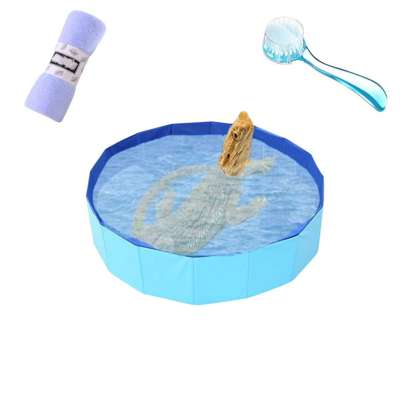 Bearded Dragons Foldable Bathtub with Soft Brush and Towel Set Reptile Accessories Swimming Pool Relax Cleaning Set for Small Pets Guniea Pig Turtle Hedgehog (11.8x3.93In) 11.8x3.93in - BeesActive Australia