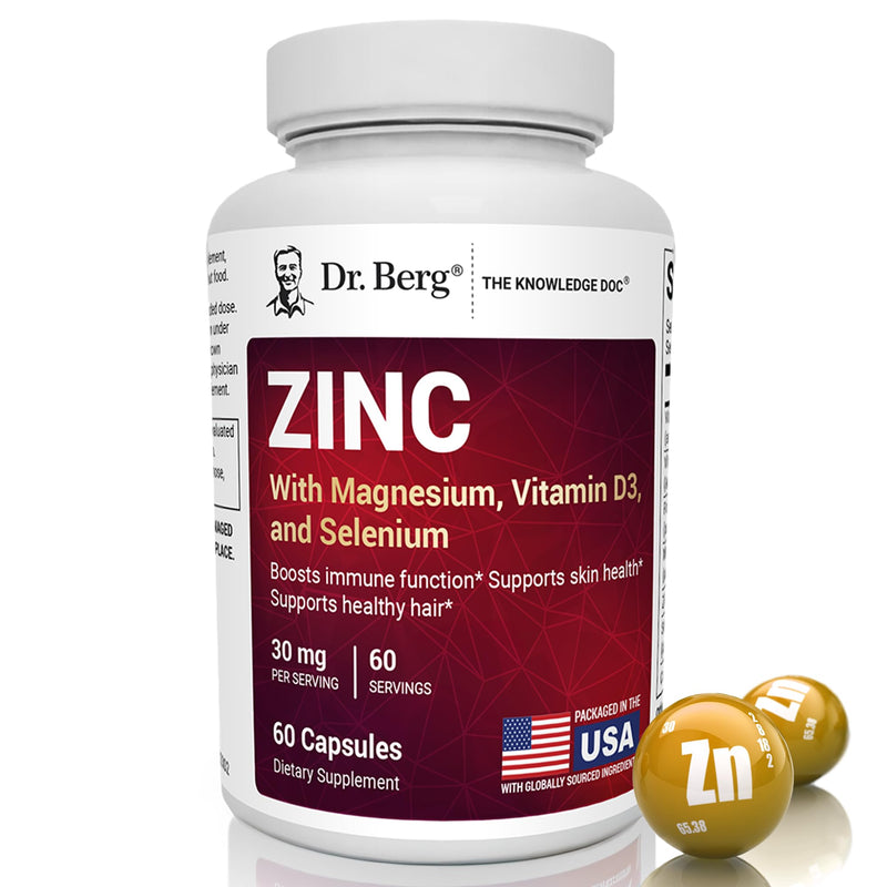Dr. Berg Zinc 30 mg (60 Capsules) – High Potency 7-in-1 Immune Support Formula – Chelated Zinc with Vitamin D & Selenium for Healthy Skin, Hair & Daily Wellness – No Fillers, 4X Tested* 60 Count (Pack of 1)