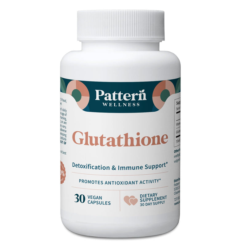 Pattern Wellness Glutathione Supplement – 30 Vegan Capsules | Active Reduced Glutathione Formula with Added Vitamin C - Cell, Antioxidant, + Immune Health Support 30 Count (Pack of 1)