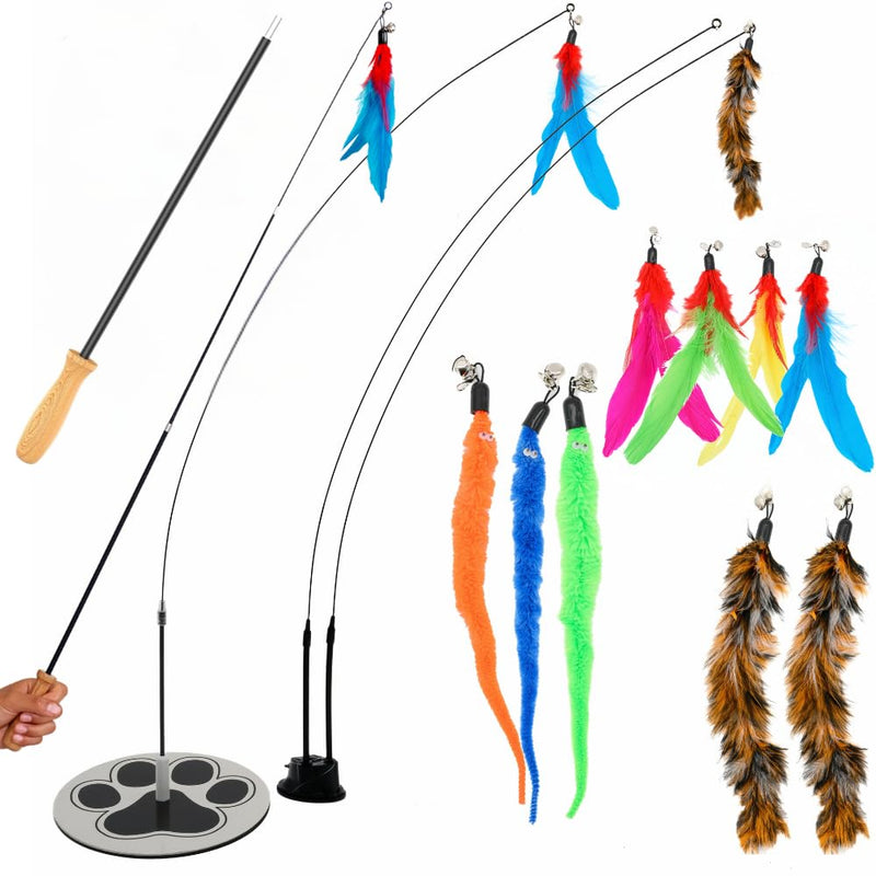 Cat Wand Toy Cat Fishing Pole Toy Cat Feather Toy Suction Cup Cat Toys for Indoor Cats Cat Toys Wand Feather Wand Cat Toy Feather Cat Toy Multisurface Cat Feather Wand Toy Cat Teaser Bundle 2 - BeesActive Australia