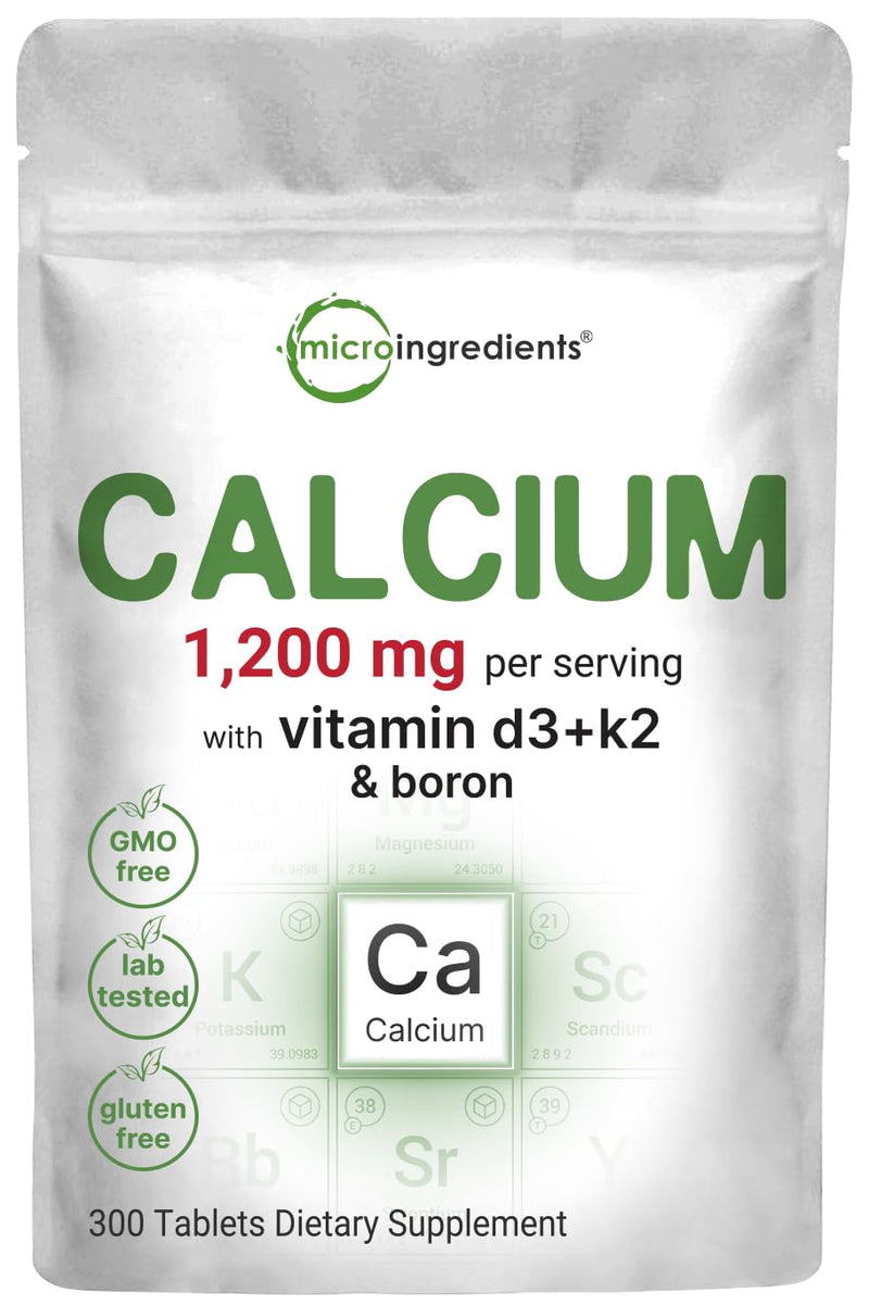 Calcium 1,200mg with Vitamin D3 & K2, 300 Tablets | Calcium Supplements for Women & Men | Mineral Complex Support Bone, Teeth, Colon & Cardiovascular Health | Non-GMO, Gluten-Free