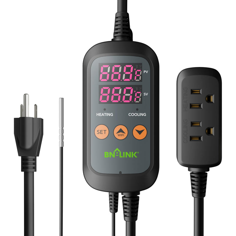 BN-LINK Digital Temperature Controller Thermostat Outlet with Heating Cooling Mode, 2-Stage Outlet Thermostat Controller Plug for Reptiles Aquarium Carboy Homebrew Breeding Fermenter Seed Germination T10