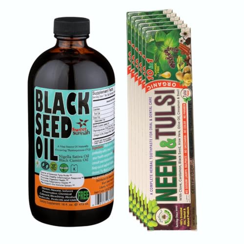 Turkish Black Seed Oil 16oz & Organic Neem 10-in-1 Toothpaste 6-Pack Wellness Bundle