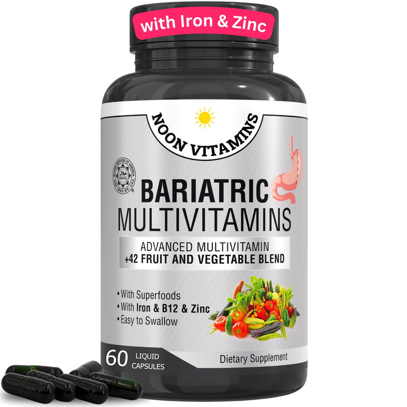 Bariatric Multivitamin with Iron for Women & Men - All-in-One 42 Superfood Blend for Energy & Immune Support - Post-Surgery Recovery, Easy-to-Swallow, Halal, Made in USA (60 Liquid Capsules) 60 Capsules