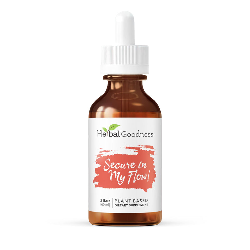 Herbal Goodness Secure in My Flow | Menstrual Support Supplements | Slow Flow Menstrual Supplements, Mood Support, Hormone Health, Aids Relaxation, Metabolic Support 2oz