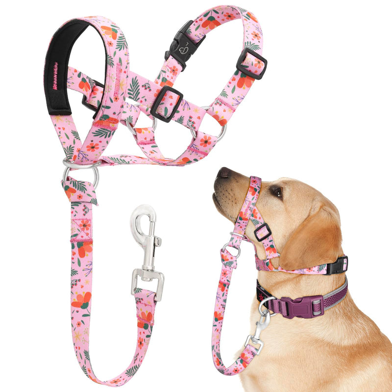 Dog Head Collar, Printed No-Pull Headcollar, Adjustable Dog Head Halter Gentle Lead with Safety Link, 3 Colors Muzzle Leash for Small Medium Large X-Large Dogs Easy Walks(Large, Mimosa) - BeesActive Australia