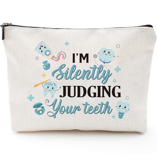 Sitsink Dental Hygienist Gifts for Women - Dental Hygiene Student Must Haves, I'm Silently Judging Your Teeth, Cosmetic Makeup Bag Dental Assistant Gift, Small Pouch Dentist Christmas Retirement Gifts