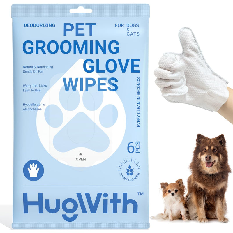 Pet Grooming Glove Wipes, Dog and Cat Cleaning Wipes for Fur, Paws, Butt, Puppy and Dog wet wipes, Hypoallergenic Deodorizing with Natural Sunshine Oat Extract, On-the-Go Freshness, Fast clean - BeesActive Australia