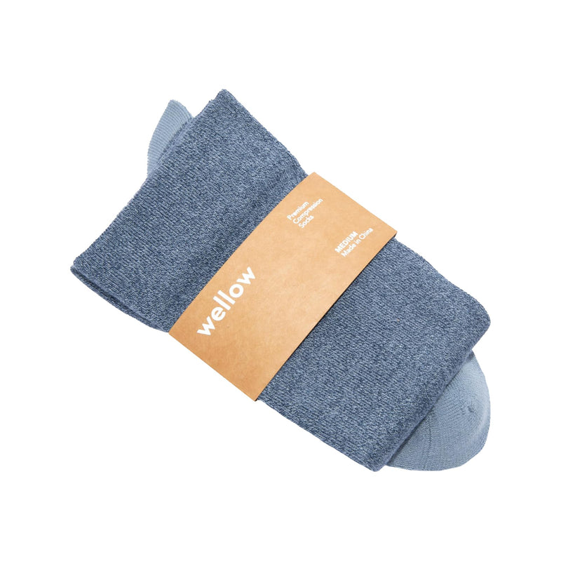 Wellow Premium Socks (Compression Socks - Regular) for Men & Women, Made with Viscose from Bamboo, Knee High, 18-25 mmHg Medium Blue Steel - Twist - BeesActive Australia