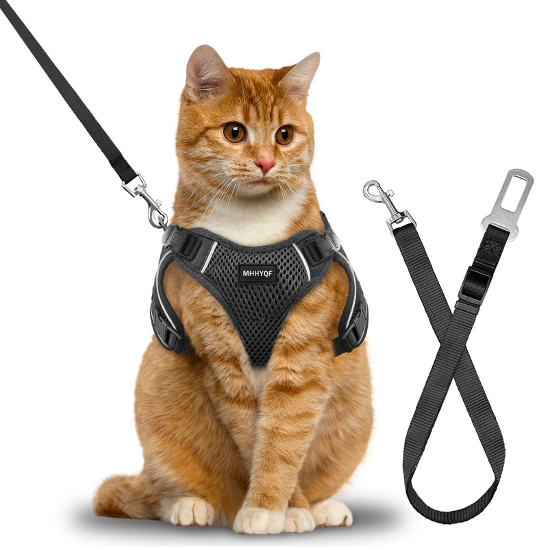 Cat Harness, Cat Car Harness and Leash for Walking, Escape Proof Soft Adjustable Vest Harnesses for Cats, Easy Control Breathable Reflective Strips Harness, Kitten Harness and Leash Set, Black, S S (7-12lb) - BeesActive Australia