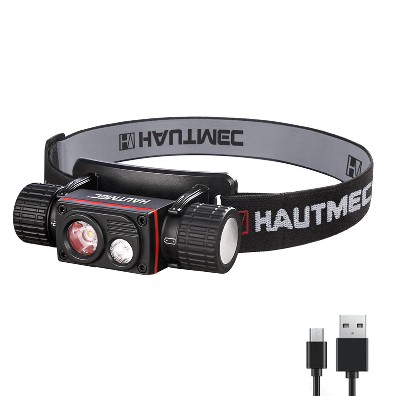 HAUTMEC Rechargeable Headlamp 1000 Lumens LED Headlights Head Lamp as Work Light or Flashlight with Spot and Flood Dual Beams in 4 Output Modes