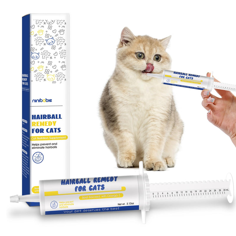 Hairball Treatment for Cats,Easy to Give Syringe Format Cat Hairball Remedy Gel-Digestive Aid and Hairball Relief Beef-Flavored 2.12oz (1 pcs) 1 pcs - BeesActive Australia