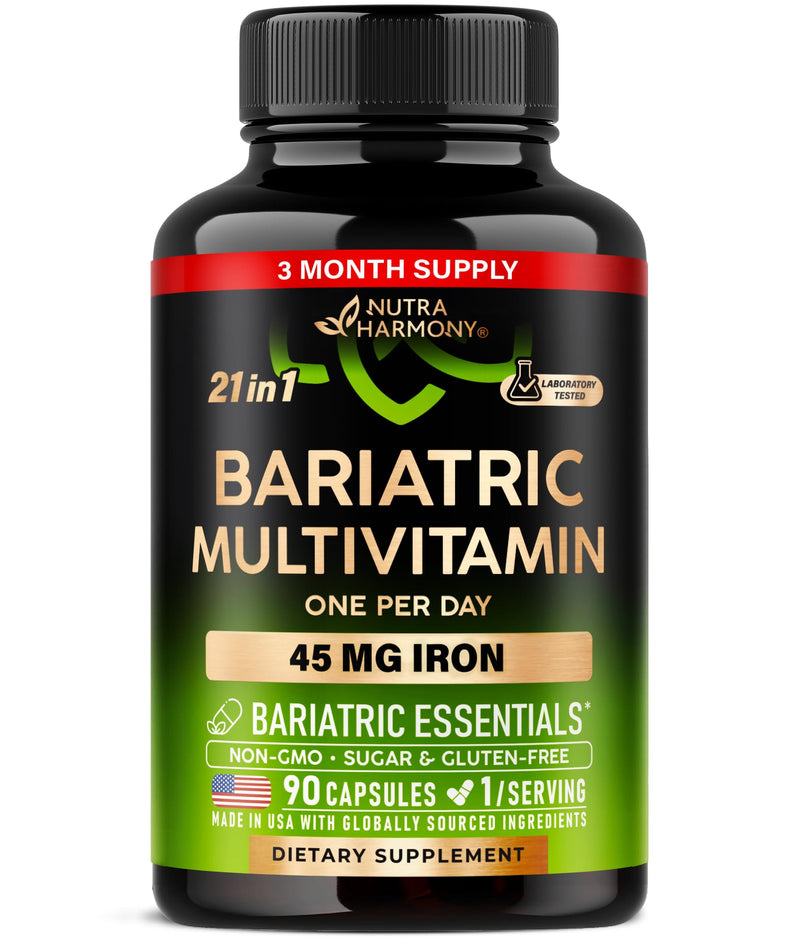 Bariatric Multivitamin with Iron 45mg - 21in1 Bariatric Complex - 90 Caps | Bariatric Vitamins for Women & Men - Lab Tested - Gastric Sleeve Support - Free of Sugar, Gluten & Soy - 1/Day 90 Count (Pack of 1)