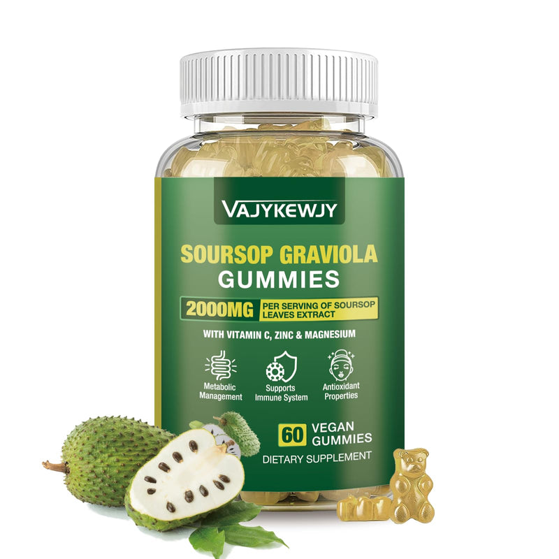 Soursop Graviola Gummies - 2000mg Extra Strength Soursop Leaves Extract, Vitamin C, Zinc & Whole Natural Food for Immunity, Vegan, 60 Gummies 1pack