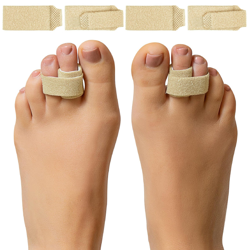 ZenToes Hammer Toe Corrector for Women & Men - Reusable Fabric Buddy Wraps for Broken Toes - Cushioned Toe Splint for Protection & Recovery & Hammertoe Straightener - 4 Count (OSFM, Firm Beige) OSFM (4 Count) Firm Support Beige