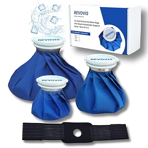Ice Cold Pack Reusable Ice Bags Hot Water Bag for Injuries, Hot & Cold Therapy and Pain Relief with Elastic Breathable Support Wrap, 4-Pack, 3 Sizes (6"/9"/11") For Hot Therapy is 60℃ (4 IN 1) Multi-Size