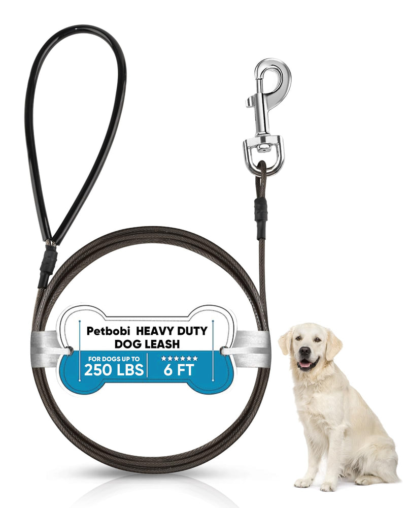 Petbobi Chew Proof Dog Leash - 6FT Metal Cable with Comfortable Padded Handle, Heavy Duty Dog Leashes for Walking Training Jogging, Brown Lead Rope for Large Medium Dogs Teething Puppies, 1pc 6ft/1pc - BeesActive Australia