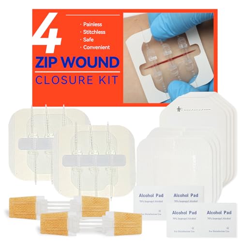 Emergency Laceration Closures, Zipstitch Wound Closure Device (4 Set) - 2 Types Laceration Repair Without Stitches, Easy to Use Wound Closure Kit for Home, Outdoors 4 Set (Mixed)